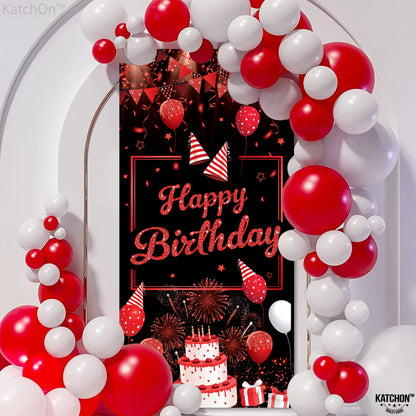 KatchOn, Red Happy Birthday Banner - XtraLarge, 74x36 Inch | Red and Black Birthday Decorations | Happy Birthday Door Banner for happy birthday Decorations