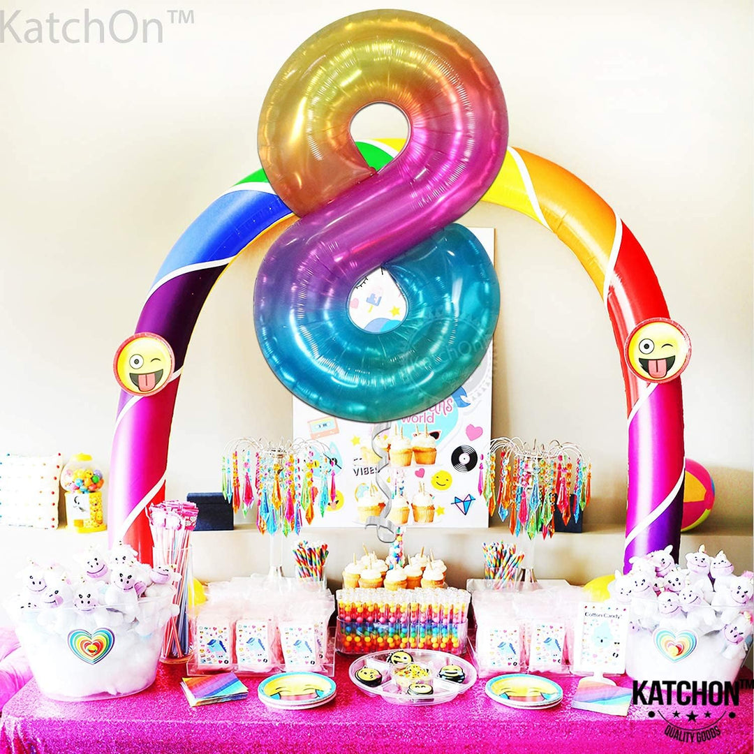 KatchOn, Giant Rainbow Number 8 Balloon - 40 Inch, 8 Balloons for Birthday Girl | Rainbow 8 Balloon Number | Eight Balloon Number, 8th Birthday Decorations for Girls | Tie Dye Birthday Decorations