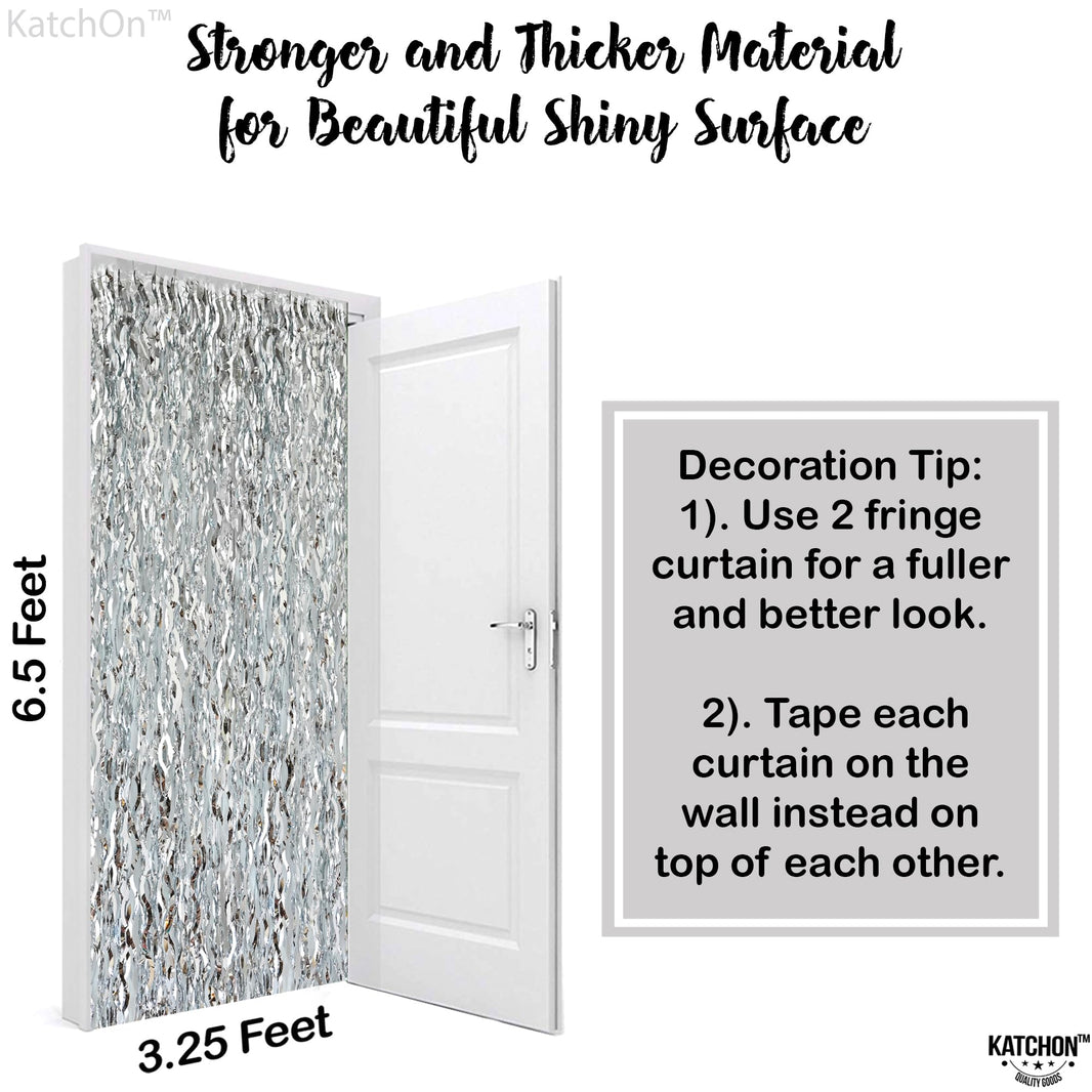 KatchOn, XtraLarge Wavy Silver Backdrop Curtain - Pack of 2 |  Silver Streamers Backdrop for Disco Party Decorations  | Fringe Curtains for Engagement, 25th Anniversary, 25th Birthday Decorations