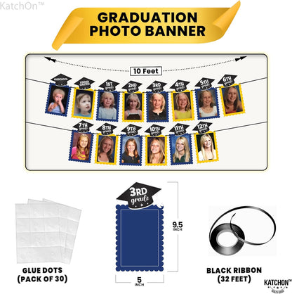 Graduation Decorations 2026 | Felt K-12 Graduation Photo Banner 5x7 - Large, 10 Feet | Kindergarten to 12th Grade for Junior/Middle, High/Senior | Yellow and Blue Grad Party Decorations 2026 | KatchOn