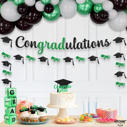 KatchOn, Glitter Congratulations Banner - 10 Feet, No DIY, Pre- Strung | Congrats Grad Banner for Green Graduation Decorations 2025 | 2025 Graduation Party Decorations | Congratulations Decorations