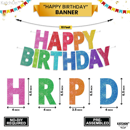 KatchOn, Rainbow Happy Birthday Banner - Glitter, 10 Feet | Happy Birthday Sign for Backdrop | Rainbow Birthday Decorations | rainbow Party Decorations, Kids birthday Party Supplies