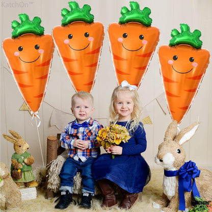 KatchOn, 32 Inch Jumbo Carrot Balloons - Pack of 4 | 4D Carrot Foil Balloon for Easter Party Decorations, Carrot Decorations | Easter Balloons for Carrot Easter Decorations | Easter Foil Balloons