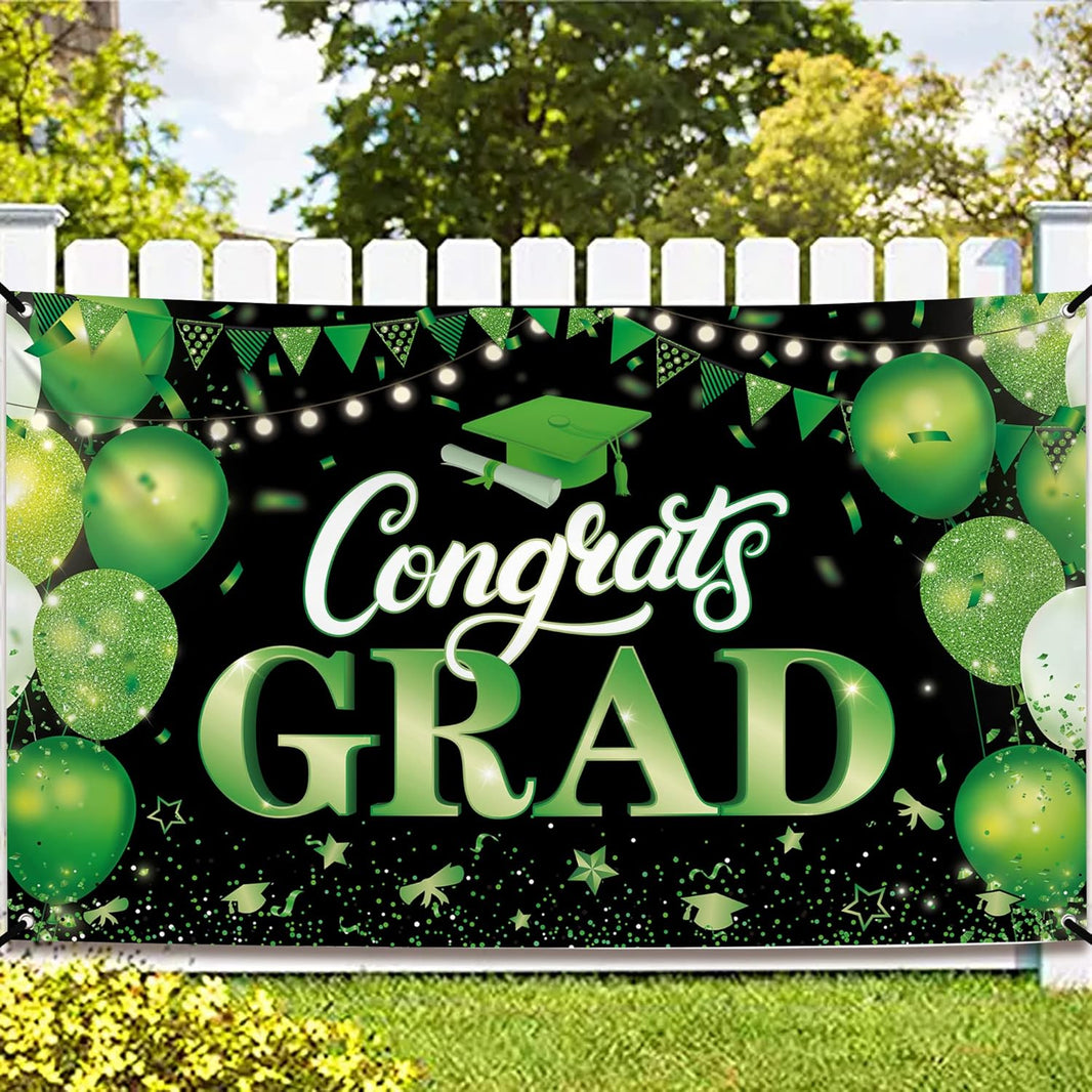 KatchOn, XtraLarge Congrats Grad Banner - 72x44 Inch | Green and Black Congratulations Backdrop | Graduation Banner Class of 2026, Graduation Decorations Class of 2026 | Graduation Decorations 2026