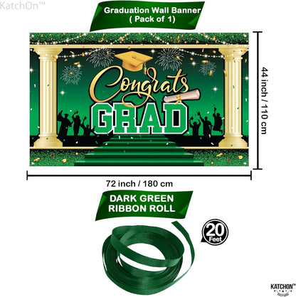 KatchOn, XtraLarge Green Congrats Grad Banner - 72x44 Inch, 2026 Graduation Backdrop | Grad Decorations Class of 2026 Green and Gold for Grad Party Decorations, Graduation Decorations 2026