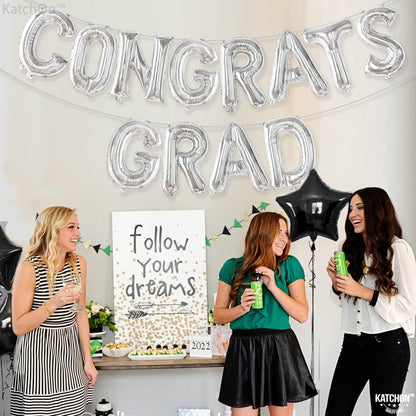 Graduation Decorations 2026 | Congrats Grad Balloons - 16 Inch | Silver Congrats Grad Banner | Congratulations Banner For 2026 Graduation Decorations | Silver Graduation Balloons, KatchOn
