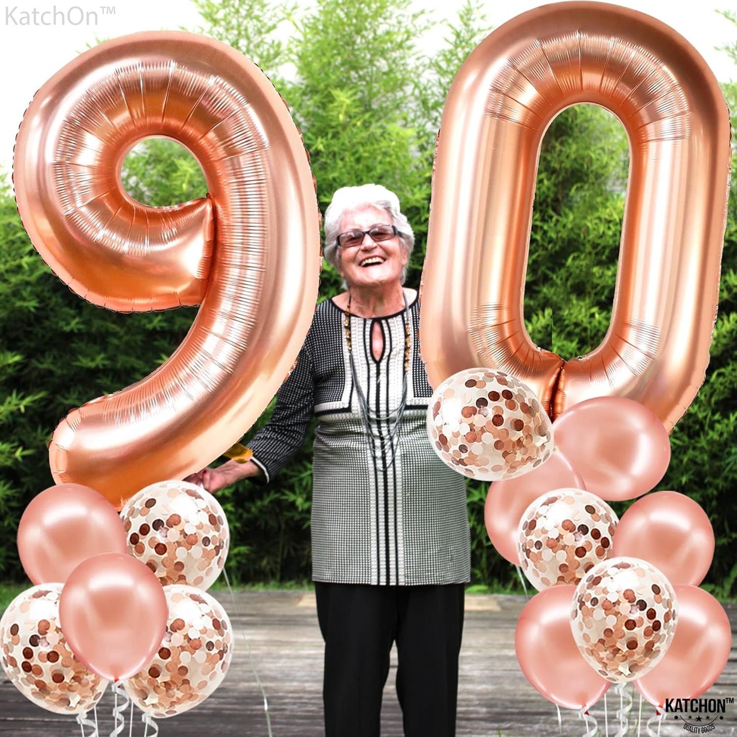 KatchOn, Rose Gold 90 Balloon Numbers - 40 Inch | Rose Gold 90th Birthday Balloons with Confetti for 90th Birthday Decorations for Women | Rose Gold 90 balloons for 90th Birthday Party Decorations