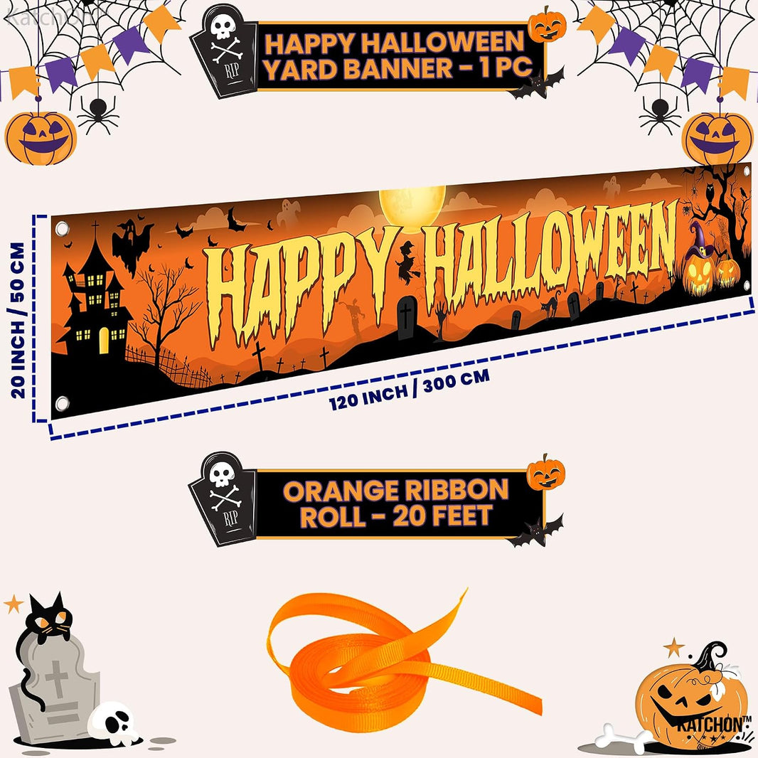 Katchon Happy Halloween Banners For Outside- Orange And Black Yard Sign