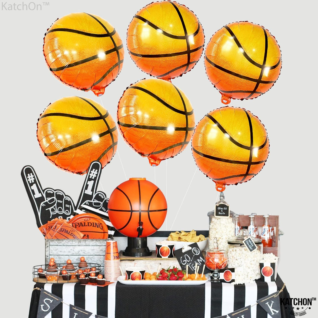 KatchOn, Big 18 Inch, Basketball Balloons - Pack of 6 | Basketball Helium Balloons for Basketball Party Decorations | College Basketball Decorations for Party | Sports Themed Birthday Party Balloons