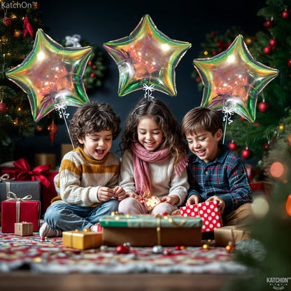 KatchOn, Transparent Iridescent Star Balloons - Big 19 Inch, Pack of 8 | Holographic Balloons, Iridescent Party Decorations | Iridescent Balloons | Clear Star Balloons, Holographic Party Decorations