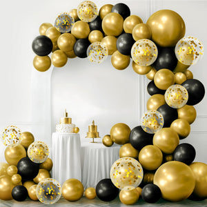 Black and gold with confetti Latex Balloons