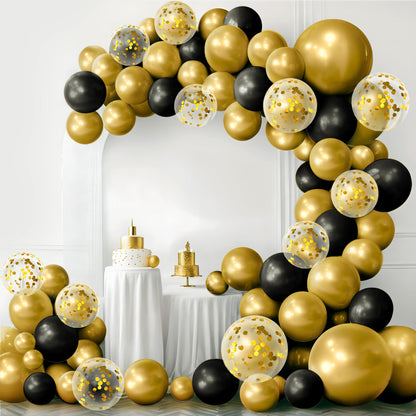 Black and gold with confetti Latex Balloons