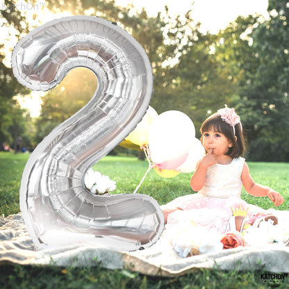 KatchOn, Big Silver Number 2 Balloon - 40 Inch | Silver 2 Balloon Number | Two The Moon Balloons, Two The Moon Birthday Decorations Girl | Number Balloons for Wedding Anniversary