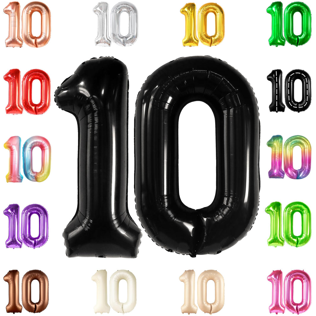 KatchOn, Giant Black 10 Balloon Number - 40 Inch | 10th Birthday Decorations | Black 10th Birthday Balloons for 10 Birthday Decorations Black | Black Number 10 Balloons