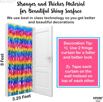 KatchOn, Wave Rainbow Fringe Curtain - Large, 3.25x8 Feet, Pack of 2 | Easter Decorations for Home | Easter Backdrops, Rainbow Birthday Decorations | Pride Streamers for Pride Party Decorations