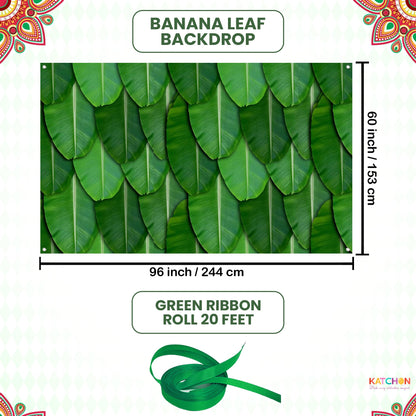 KatchOn, Indian Pooja Backdrop Decoration - 7.5X5 Feets | Green Banana Leaf for Traditional Festival, Pooja, Party Decorations, Photo Booth Props, Mehndi, Photography, Navratri, Diwali Backdrop
