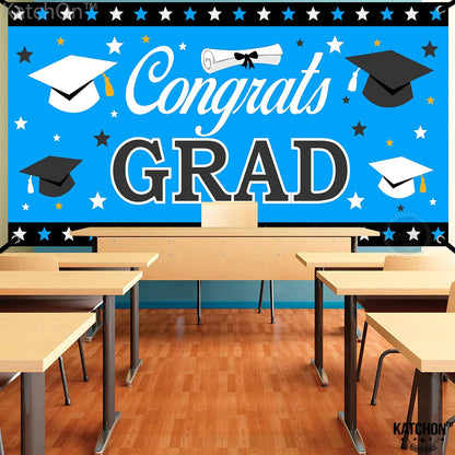 KatchOn, XtraLarge Congrats Grad Banner - 72x44 Inch, Graduation Banner | Congratulations Backdrop | Blue and Black Congrats Grad Decoration | Graduation Decorations 2026