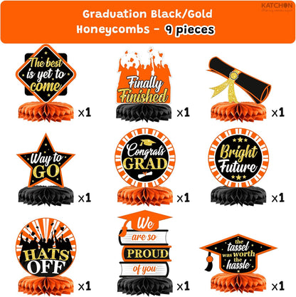 KatchOn, Orange and Black Graduation Centerpieces for Tables 2026 - Pack of 9 | Black Graduation Centerpieces 2026 for Graduation Decorations 2026 | Orange and Black 2026 Graduation Decorations