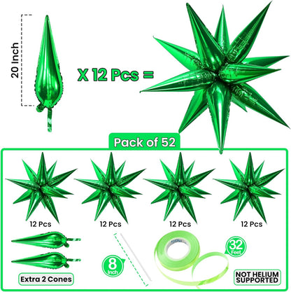 KatchOn, Big Green Star Balloons - 20 Inch Pack of 50 | Green Starburst Balloon | Green Explosion Star Balloons for St Patricks Day Decorations | Green Spike Balloons for Jungle Party Decorations