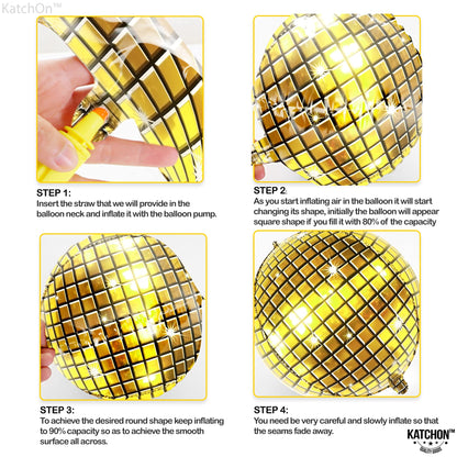 KatchOn, Huge Gold Disco Ball Balloons - 22 Inch Pack of 6 | 4D Disco Balloon, Gold Party Decorations | Graduation Balloons, Graduation Decorations 2025 | Disco Ball Decoration