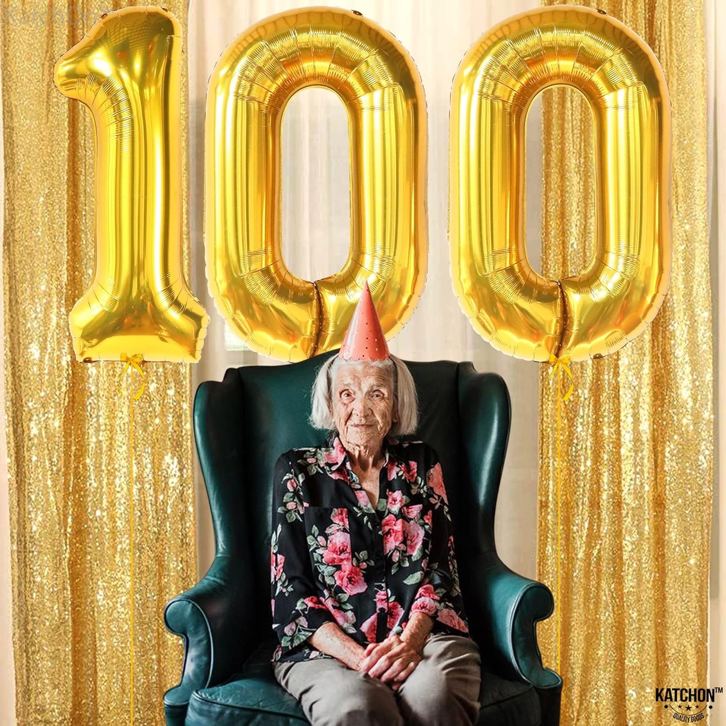 KatchOn, Giant Gold 100 Balloon Number - 40 Inch | Gold 100 Balloons for 100th Birthday Decorations | 100K Balloons for Social Media | Gold 100th Birthday Balloons | Gold 100 Birthday Party Supplies