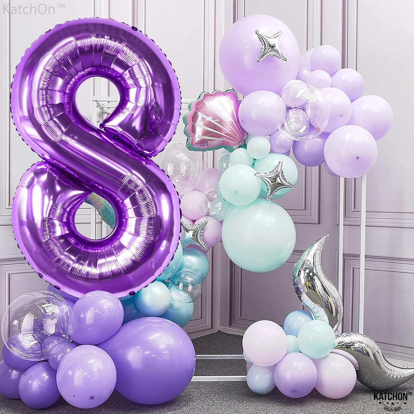 KatchOn, Giant Purple 8 Balloon Number - 40 Inch | Purple 8 Balloons for Birthday Girl | Purple Number 8 Balloon, Mermaid Party Decorations | 8th birthday balloons, 8th Birthday Decorations for Girls