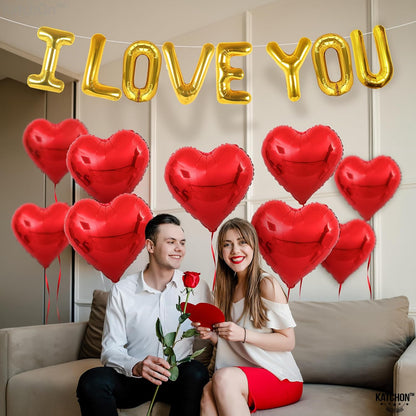 KatchOn, I Love You Balloons Set - 18 Inch, Pack of 18 | Red Heart Shaped Balloons for Anniversary Party Decorations | I Love You Decorations for Him, Heart Foil Balloon | Valentines Day Decor