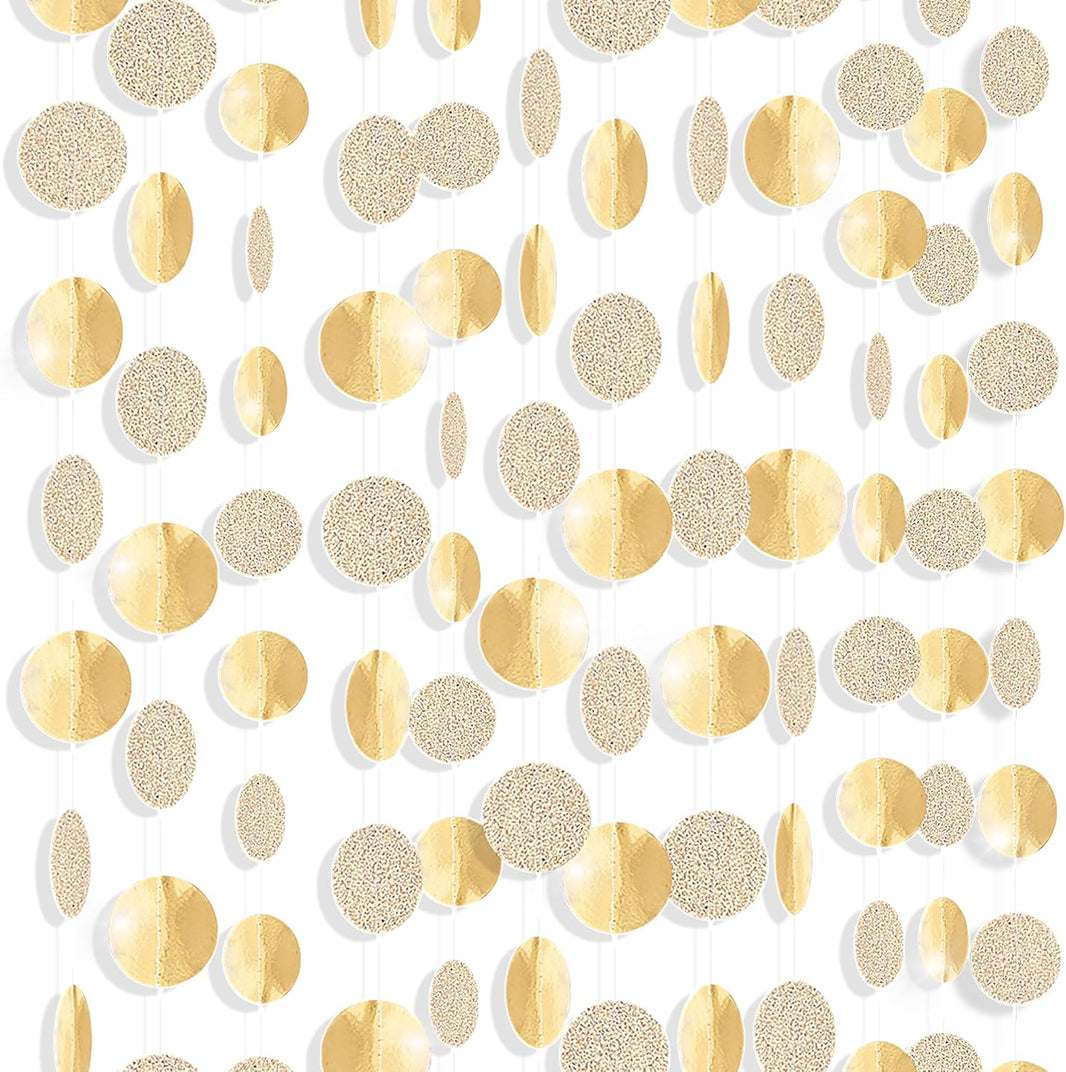 KatchOn, Glitter Champagne Circle Garland Banner - Large, 13 Feet, Pack of 4 | Dot Hanging Streamer, Gold Party Decorations, Champagne Party Decoration | Circle Garland for Happy New Year Decorations