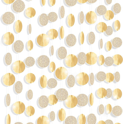KatchOn, Glitter Champagne Circle Garland Banner - Large, 13 Feet, Pack of 4 | Dot Hanging Streamer, Gold Party Decorations, Champagne Party Decoration | Circle Garland for Happy New Year Decorations