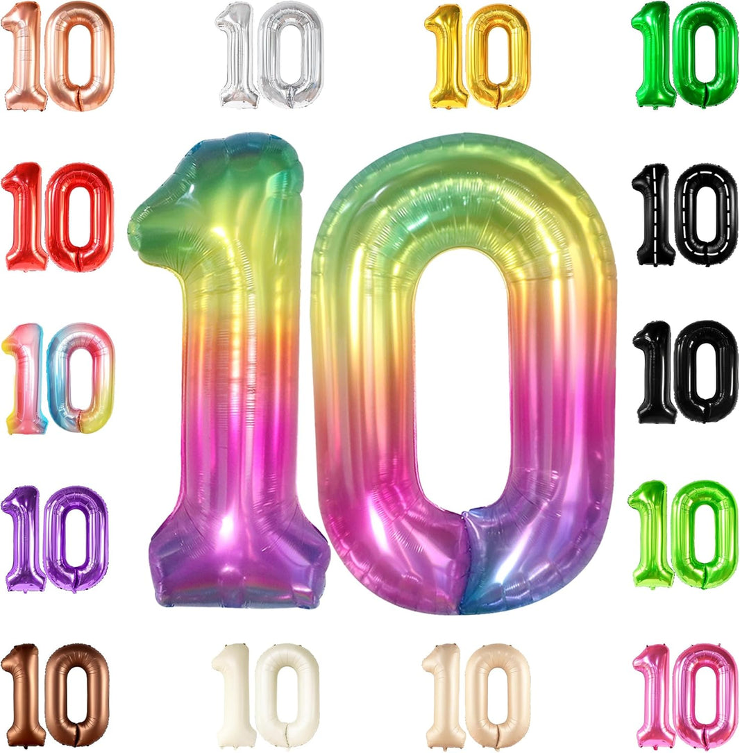 KatchOn, Giant Rainbow 10 Balloon Number - 40 Inch | 10th Birthday Decorations | Rainbow 10th Birthday Balloons for 10 Birthday Party Decorations | Number 10 Balloon for Happy Anniversary Decorations