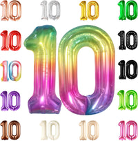 KatchOn, Giant Rainbow 10 Balloon Number - 40 Inch | 10th Birthday Decorations | Rainbow 10th Birthday Balloons for 10 Birthday Party Decorations | Number 10 Balloon for Happy Anniversary Decorations