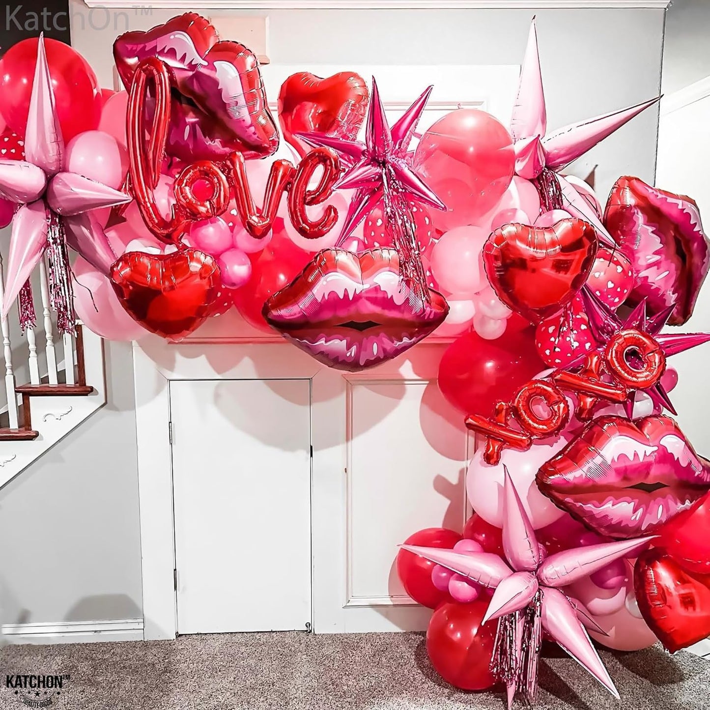 KatchOn, Red Lip Balloons Set - Large 30 Inch, Pack of 4 | Kiss Balloons Decorations | Lips Balloon, Galentines Day Balloons | Red Valentines Balloons | Lip Balloon for Galentines Day Decorations