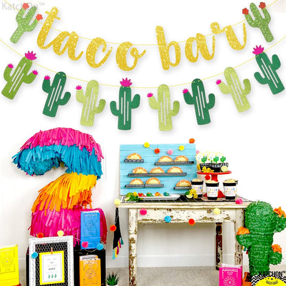 KatchOn, Taco Bar Banner for Cactus Party Decorations - Glitter, No DIY | Taco Party Decorations | Taco Bar Sign for Taco Bar Decorations | Fiesta Party Decorations | Mexican Themed Party Decorations