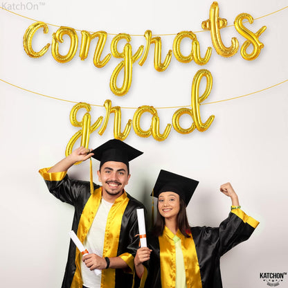 Graduation Decorations 2026 | Gold Congrats Grad Balloons Banner - Script, 16 Inch | Congrats Grad Balloon for Graduation | Graduation Balloons for Congrats Grad Decorations, KatchOn