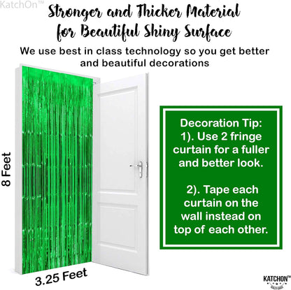 KatchOn XtraLarge Green Streamers Party Decorations - 8x3.2 Feet, Pack of 2 | Green Door Streamers, Jungle Party Decorations | St Patricks Day Decorations | Green Fringe Backdrop, Football Decorations