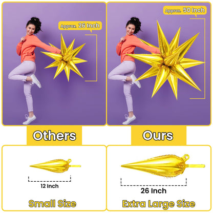 KatchOn, Gold Spike Balloon Foil - Big 26 Inch, Pack of 50 | Gold Star Balloons for Birthday, Anniversary, Bachelorette Decorations | Balloons for Thanksgiving, Fall, Halloween Decorations,