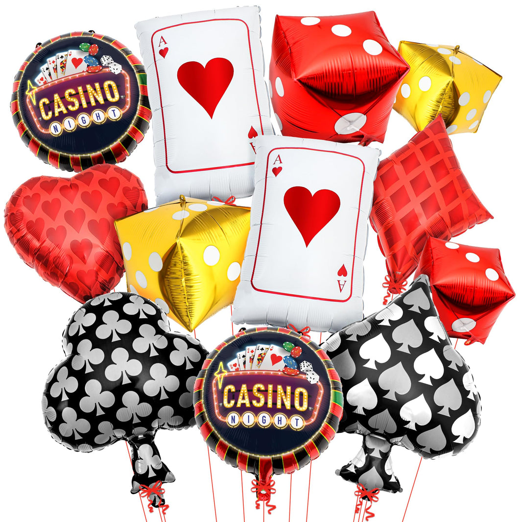 KatchOn, Dice and Cards Casino Balloons - 24 Inch, Pack of 12 | Casino Theme Balloons | Casino Party Decorations | Dice Balloon, Vegas Theme Party Decoration | Poker Balloon | Poker Themed Decorations