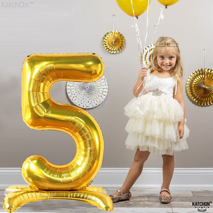 KatchOn, Self Standing 5 Balloon Number Gold - Giant, 40 Inch |  Five Balloon Number, 5th Anniversary Decorations | 5th Birthday decorations for Boys | 5 Year Anniversary Decorations