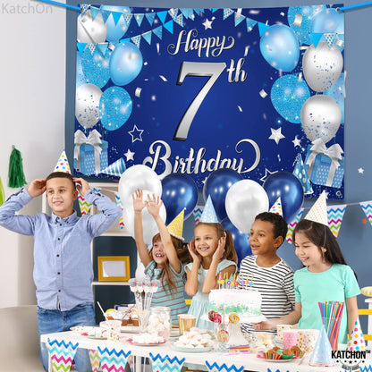 KatchOn, XtraLarge Happy 7th Birthday Banner - 72x44 Inch | Birthday Decorations for Boys and Girls | Hbd Banner Backdrop For Blue Party Decorations | Ocean Themed Party Decorations