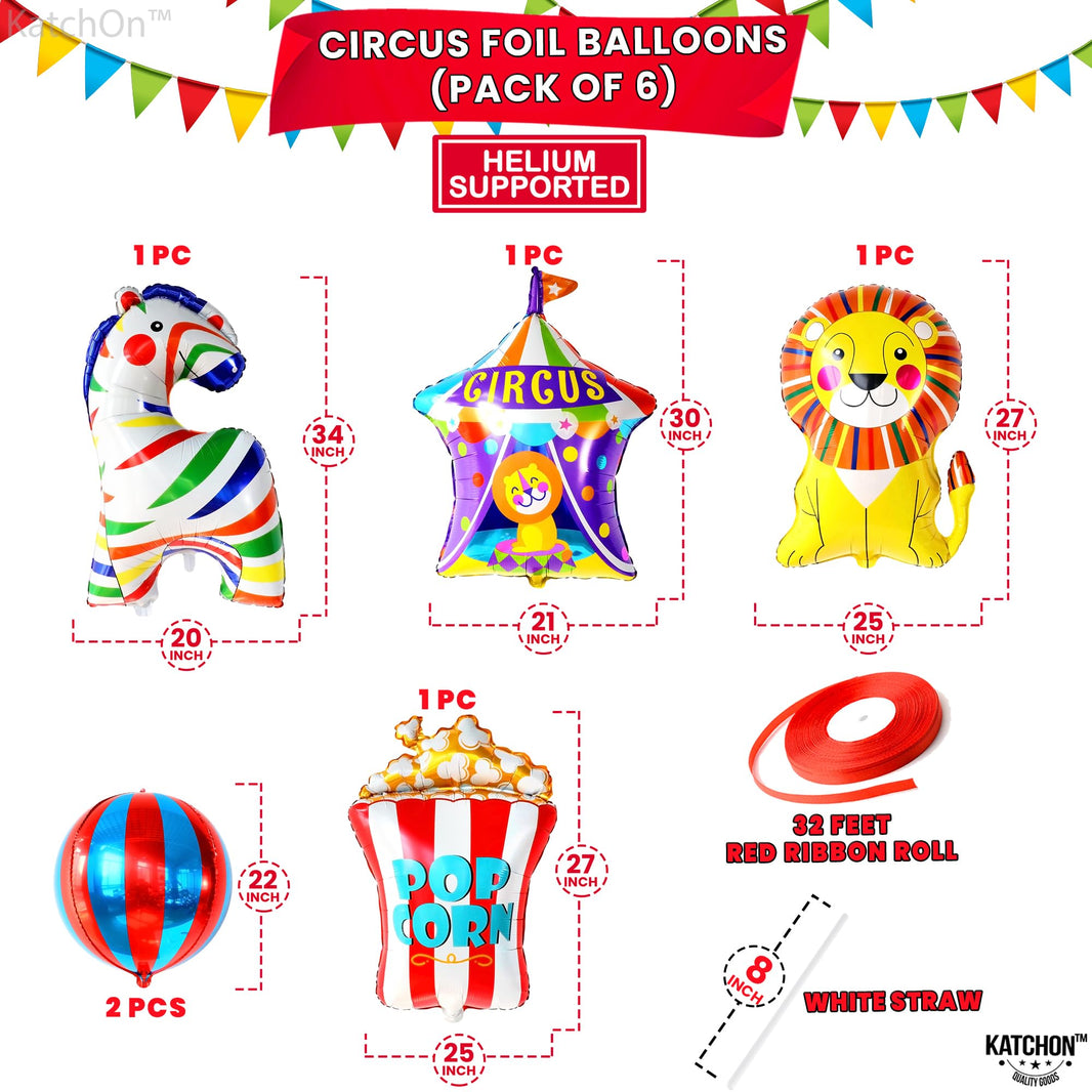 KatchOn, Circus Balloons for Carnival Decorations - Pack of 6 | Carnival Balloons for Carnival Party Decorations | Popcorn balloons, Circus Theme Party decorations | Carnival Games