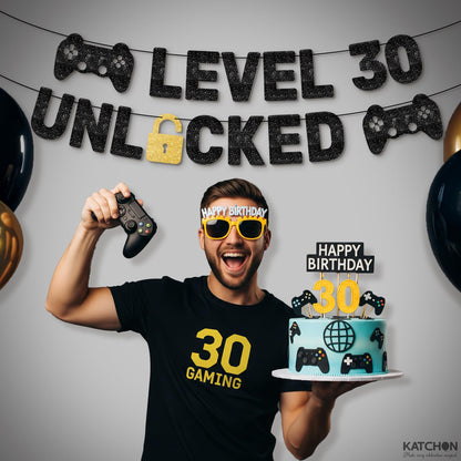 KatchOn, Custom Happy Birthday Banner - DIY Numbers, 10 Feet | Level Up birthday Banner for Any age | Gamer Birthday Party Decorations | Video Game Birthday Decorations for Men, Women, Teens