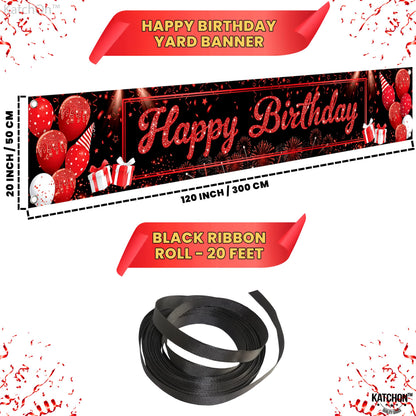 KatchOn, Black and Red Happy Birthday Yard Banner - XtraLarge, 120x20 Inch | Birthday Decorations for Women, Men | Happy Birthday Yard Banner For Black and Red Party Decorations | Casino Birthday Decorations