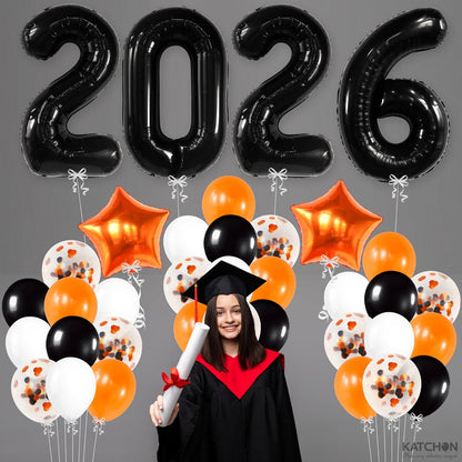Graduation Decorations 2026 | Black 2026 Balloons Set, Giant 40 Inch - Pack of 34 | Orange and Black Graduation Balloons 2026 | Grad Decorations 2026 Kit, Graduation Decorations Class of 2026, KatchOn
