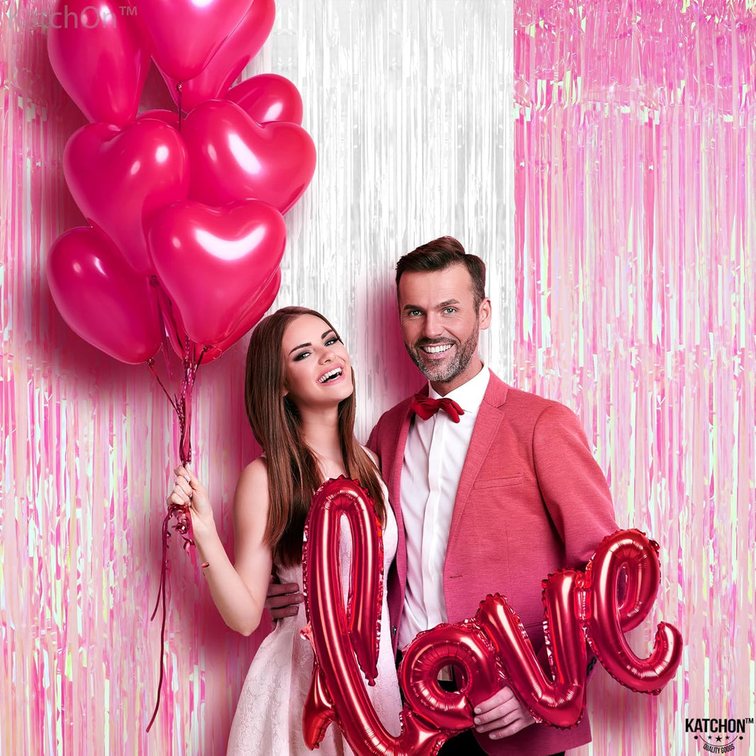 KatchOn, Xtralarge White and Pink Backdrop - 3.2x8 Feet, Pack of 3 | Pink and White Streamers for Bridal Shower, Gender Reveal Decorations, Bachelorette Party Decoration | Graduation Decorations 2025