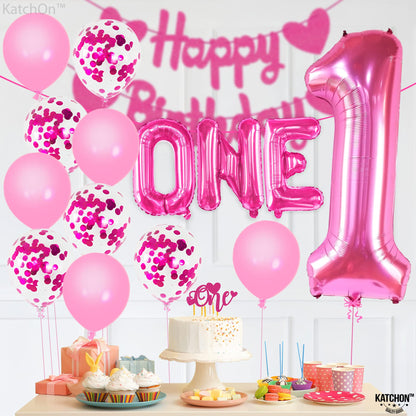 KatchOn, Hot Pink 1 Balloons for 1st Birthday - 40 Inch, Pack of 12 | Pink 1 Number Balloon, Pink First Birthday Decorations for Girl | Pink Party Decorations