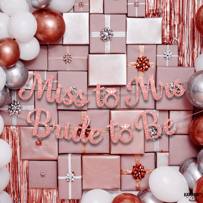 KatchOn, Rose Gold Miss to Mrs Bride to Be Banner - Glitter, 10 Feet, No DIY | Miss to Mrs Banner for Bridal Shower Decorations | Bridal Shower Banner | Bride to Be Sign, Bachelorette Party Décor