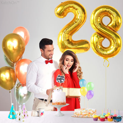 KatchOn, Gold 28 Balloon Number - 40 Inch | Gold 28 Birthday Balloons, 28th Birthday Decor for Men, Women | 28 Number Balloons | 28th Birthday Balloons for 28 Birthday Decor