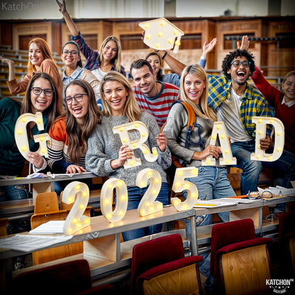 KatchOn, White Light Up 2025 Grad Sign - 8.5 Inch | 2025 Light Up Sign | Graduation Marquee 2025 for Graduation Decorations Class of 2025 | 2025 Grad Led Letters for Graduation Decorations 2025