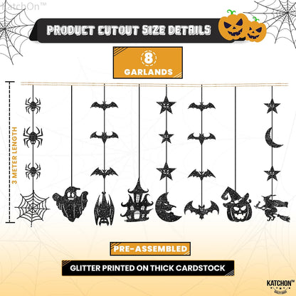 KatchOn Glitter Black Halloween Garland, Pack of 10