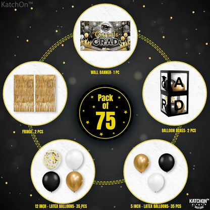KatchOn, Black and Gold Decorations Class of 2026, Huge, Pack of 77, Disco Congrats Grad Banner, Foil Fringe, Balloon Boxes, Balloon Arch, Party Supplies, 2026 Graduation Decorations, Grad party Decor